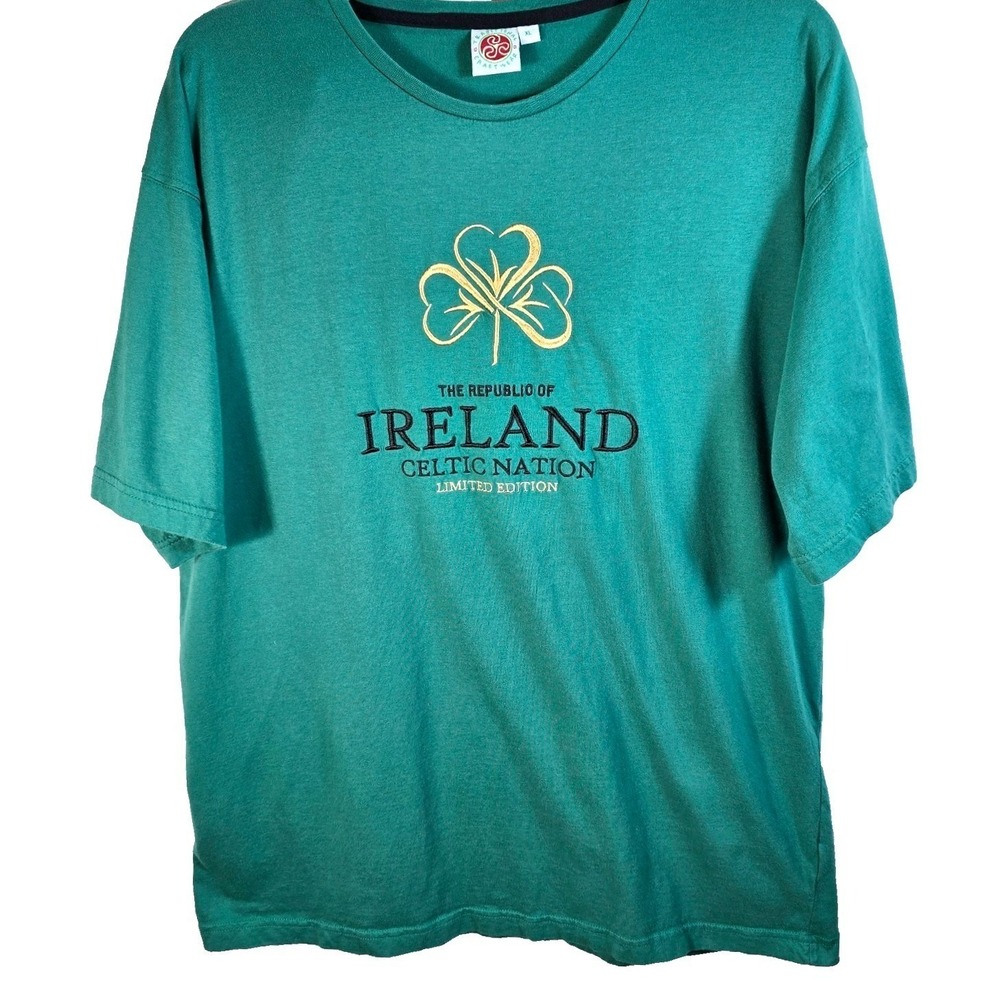 Traditional Craft Ireland‎ T-Shirt XL Men's Green Celtic Nation Embroidered Gold